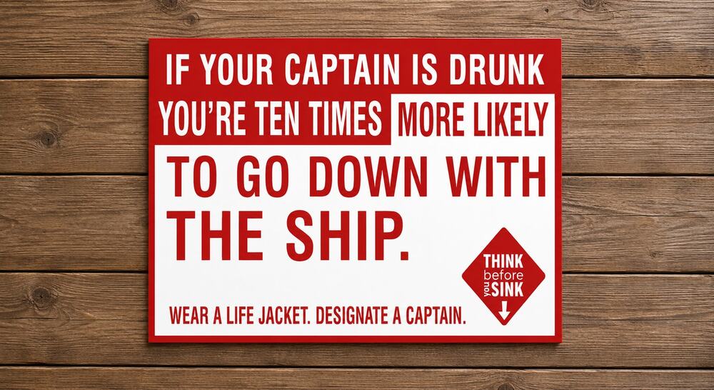 Think Before You Sink Boating Sign Wear A Life Jacket Designate A Captain boat